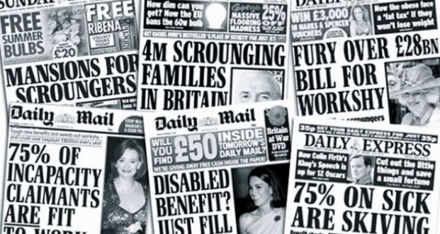 Newspaper headlines (copyright the great welfare scrounge)